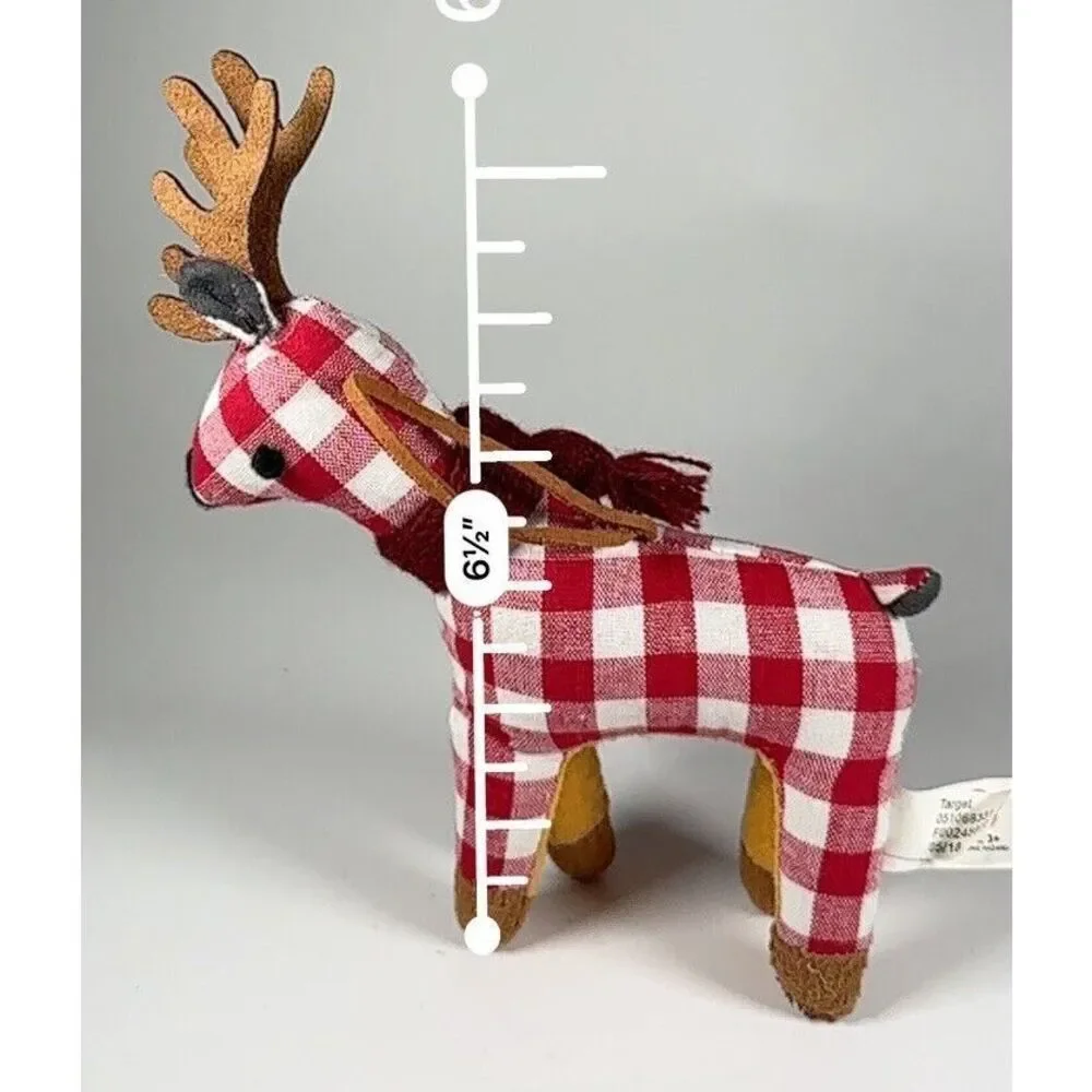 Target Wondershop Plaid Reindeer Deer Christmas Ornament‎ Scarf Red White 2018